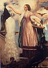 Lord Frederick Leighton A Girl Feeding Peacocks painting